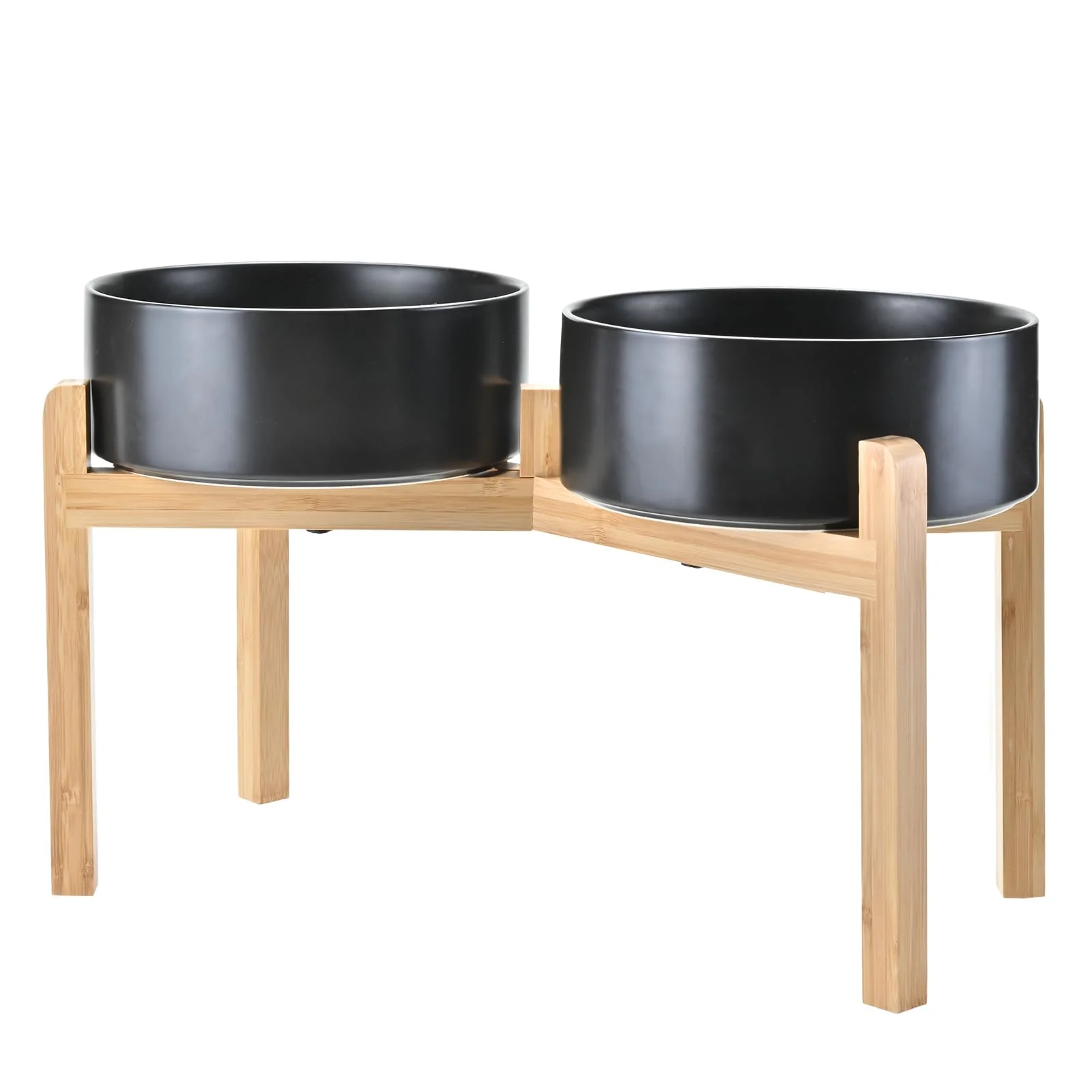 Classic SPUNKYJUNKY d Dog Bowls Ceramic 8.3'' Dogs Food Water Bowls Raised with Non-Slip Bamboo Stand for Large Sized Breed Microwave Dishwasher Safe - 60 OZ Black Superior
