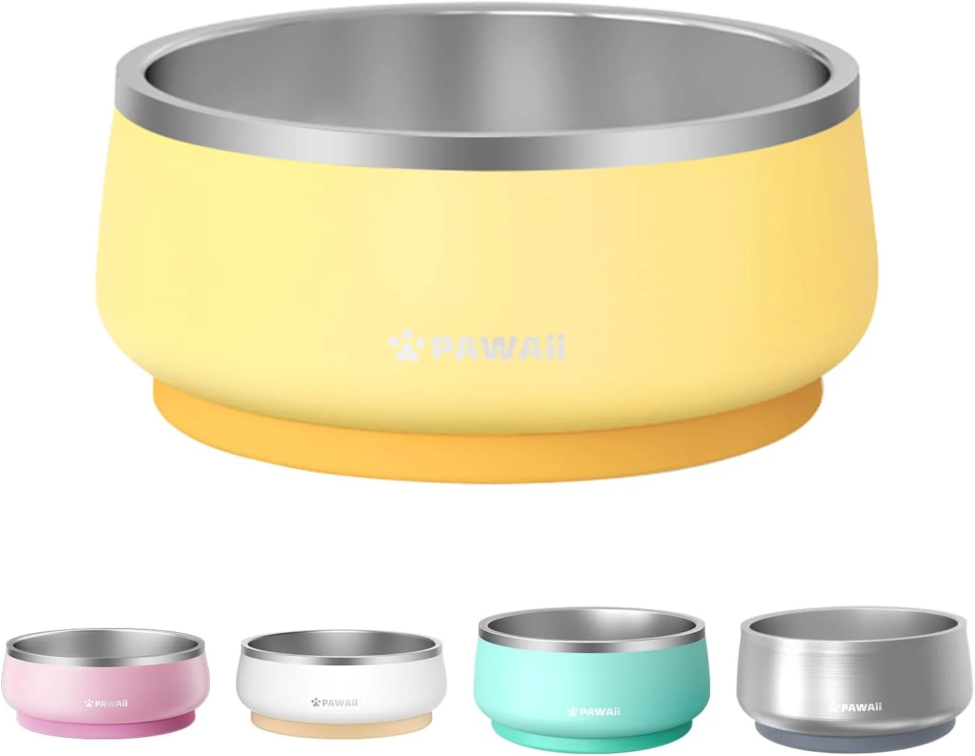 Specialty Pawaii Stainless Steel Dog Bowl with Non-Slip Rubber Base Double Wall Insulation - Durable Design Includes ID Tag Dishwasher Safe Food Water Bowl for All Dogs 34oz Lightweight