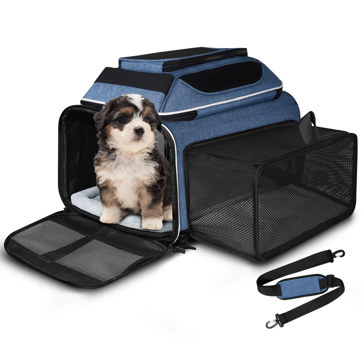 Recyclable Petskd Top Side Expandable Pet Carrier — Airline 18x11x11 Soft-Sided Carrier for Small Cats Dogs Blue Smooth