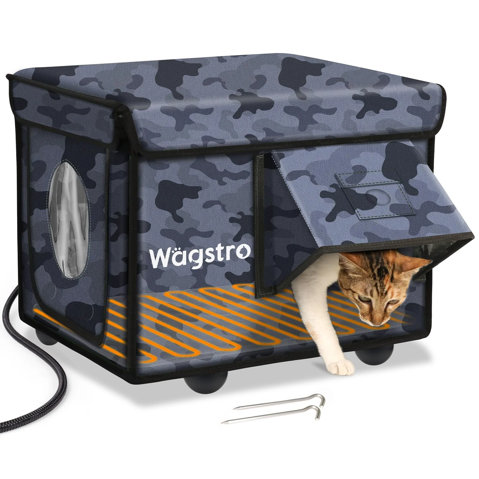 Traditional Wagstro Heated Outdoor Cat House – Waterproof d Shelter with Escape Door Black Camo Consistent