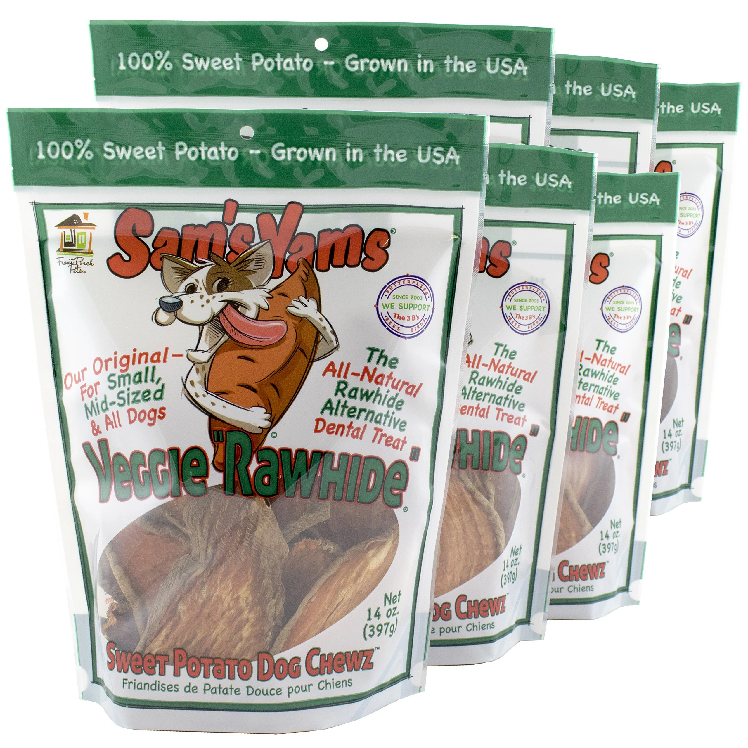 Dependable Front Porch Pets Sweet Potato Dog Chewz – 6 Pack Veggie Rawhide Treats for All Dogs Recyclable