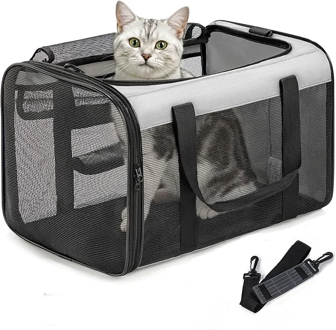 Quality Soft-Sided Cat Carrier for Small-Medium Cats Puppies up to 15 Lb Airline Refined