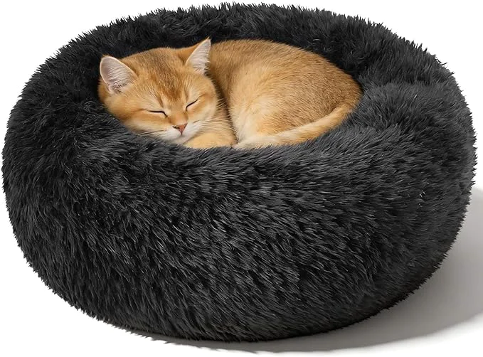 Authentic Dog Calming Beds for Small Medium Large Dogs - Round Donut Washable Puppy Dog Bed Anti-Slip Faux Fur Fluffy Donut Cuddle Anxiety Cat Pet Bed 20 BlackAbout ThisOverview Breathable