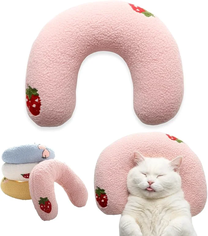 Easy-to-Use U-Shaped Calming Pillow for Cats and Dogs - Super Soft Plush Fabric Cozy Headrest Neck Support for Deep Sleep Kitten Headrest Pet Bed Pink About ThisOverview Sophisticated