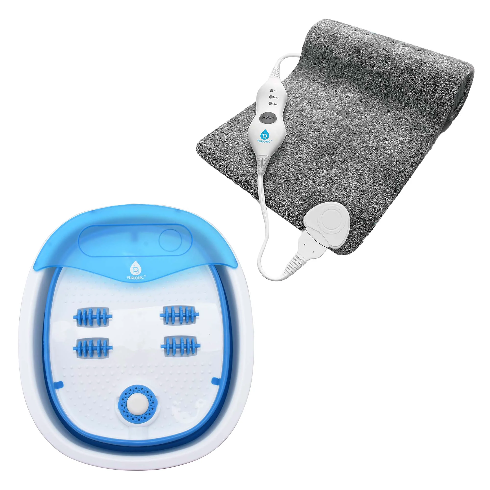 Top-Quality Home Comfort Bundle – Pursonic 3-Setting Electric Heating Pad Compact Collapsible Footbath Spa Massager First-Class