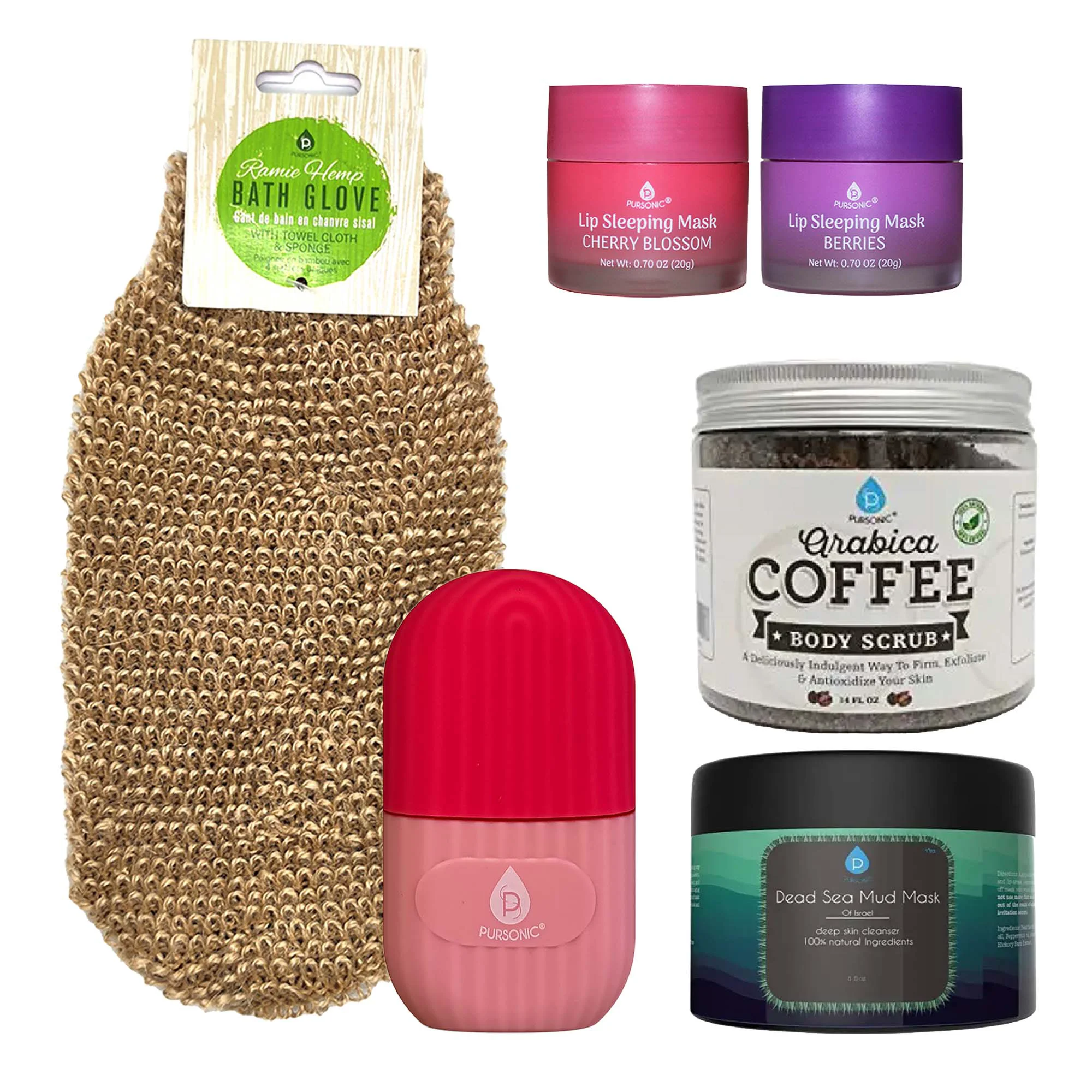 Fine Self Care Night Bundle Lip Masks Dead Sea Mud Mask Ice Roller Bath Glove Coffee Scrub High-Quality