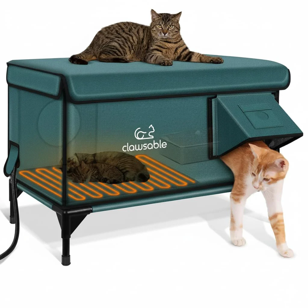 Outstanding Rolimate Indestructible Heated Cat House — Outdoor Waterproof Shelter with Escape Door Forest Green Detailed