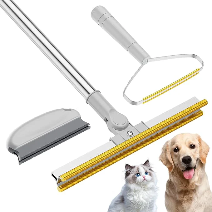 Refined 3 in 1 Carpet Rake for Pet Hair Removal Tool Set of 3 55 Long Handle Carpet Pet Hair Removal Carpet Scraper Dog Cat Hair Remover for Sofa Couch Car Rug Gray About ThisOverview Top-Quality