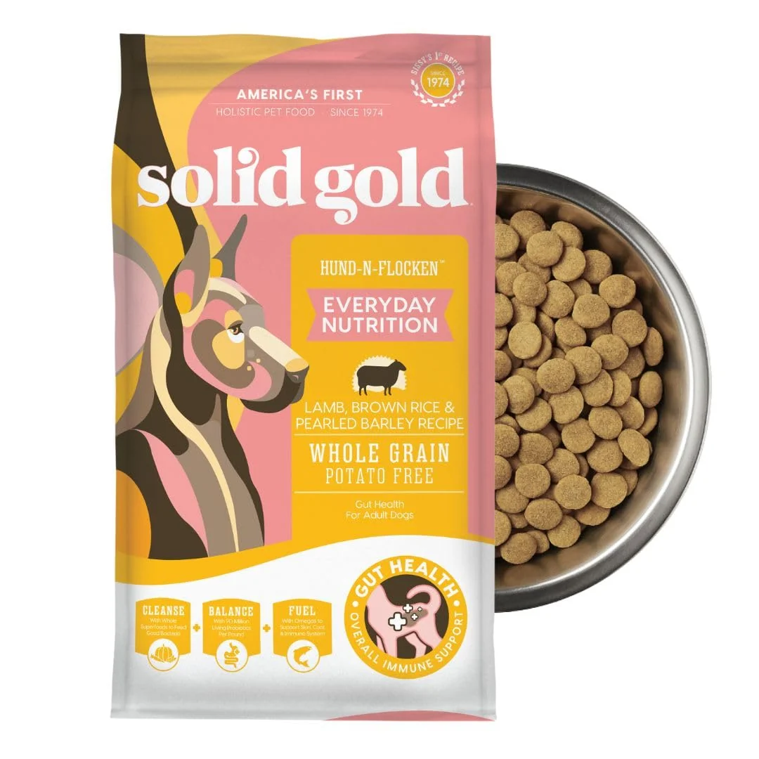 Recyclable Solid Gold Hund-N-Flocken Dry Dog Food – Lamb Probiotics Omega-3 24 lb Soft