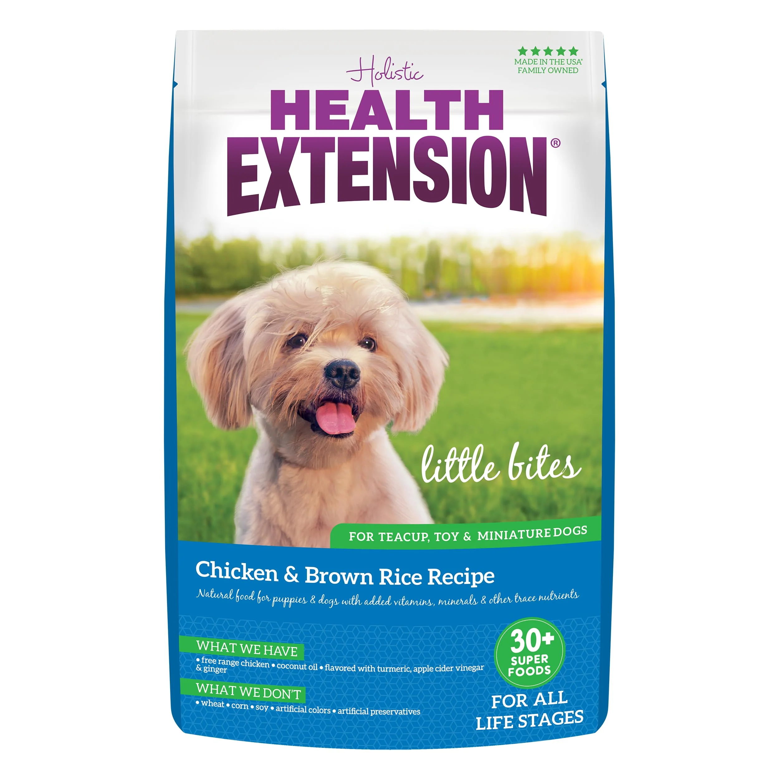 Premium Material Health Extension Little Bites Chicken Brown Rice Dry Dog Food for Small Breeds Probiotics Superfoods Eco-Friendly