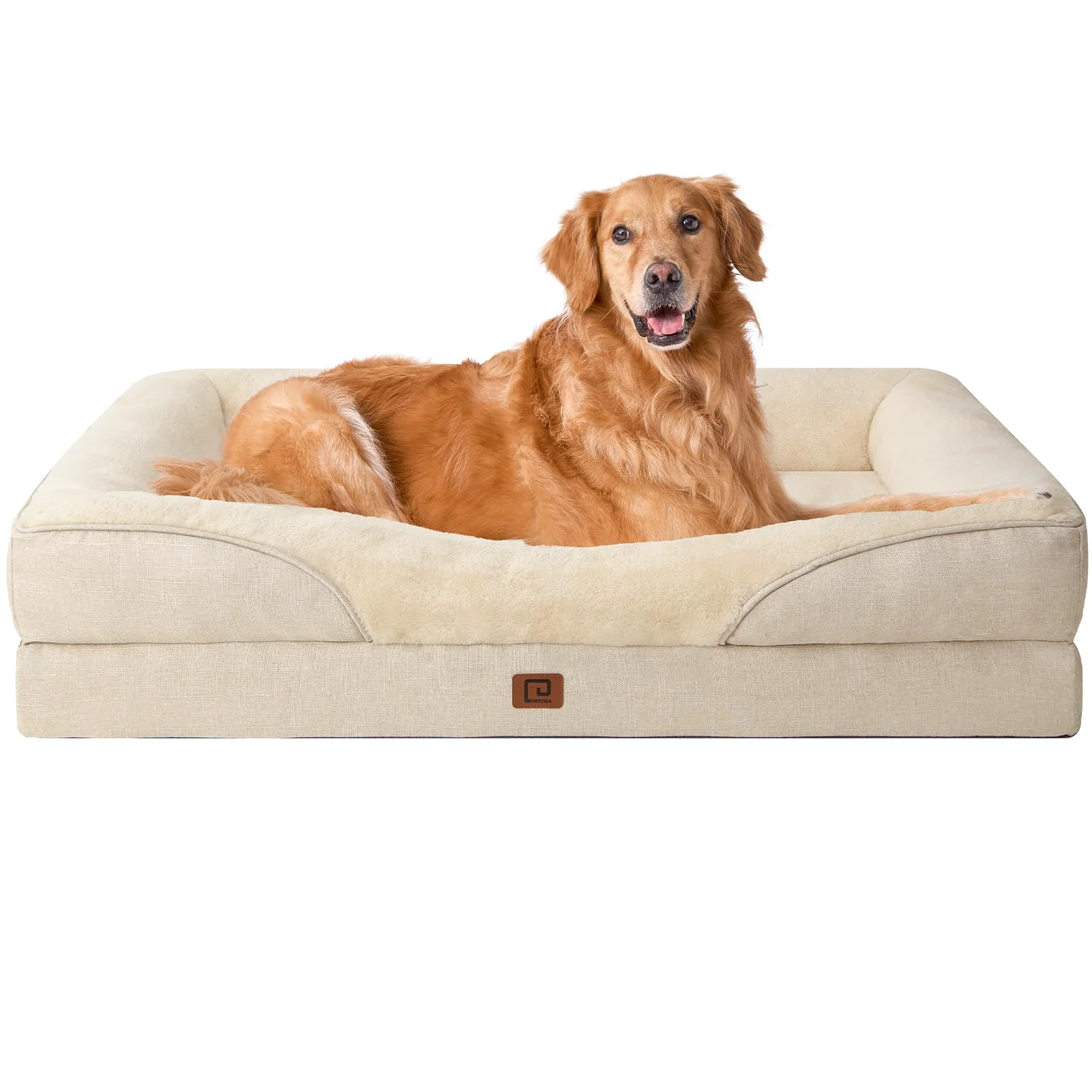 Top-Quality EHEYCIGA Memory Foam XL Dog Bed – Orthopedic Sofa with Waterproof Liner 42x30x7.5 in Beige Consistent
