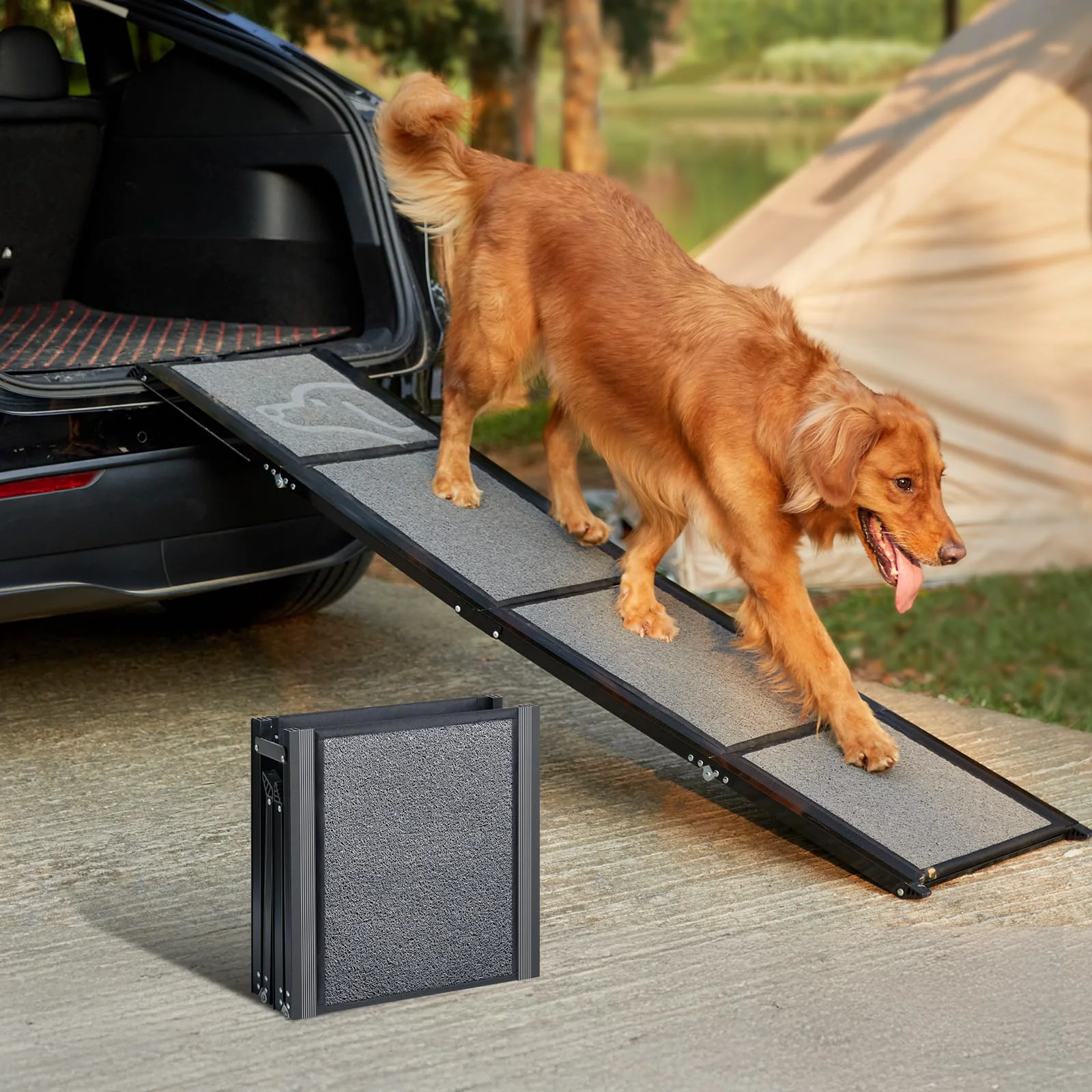 Casual PetThem Dog Ramp for Car – 63-inch Long 17-inch Wide Non-Slip Rug Surface Folding Ramp Up to 250 lbs Convenient