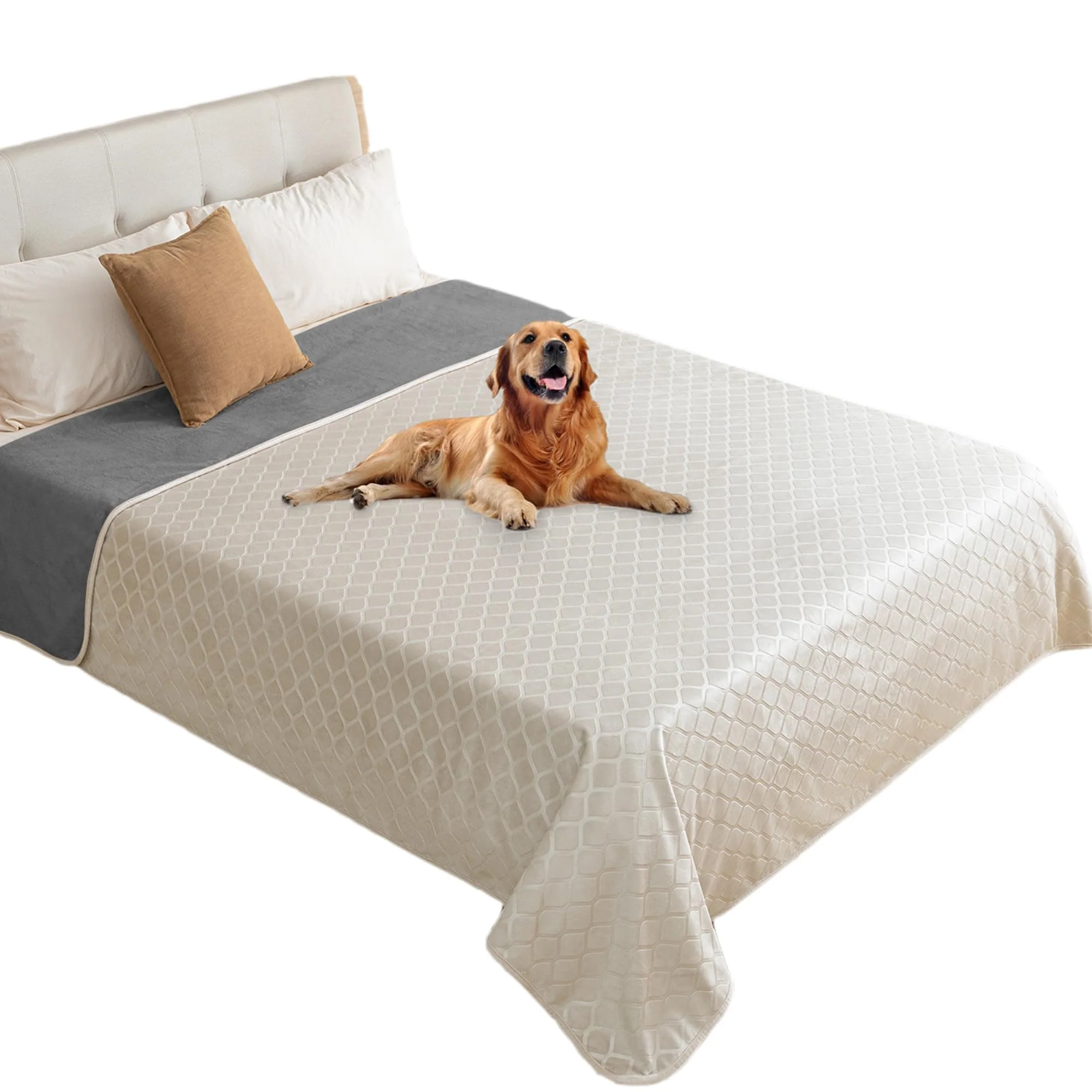 World-Class fuguitex Waterproof Dog Blanket Bed Cover – Crystal Velvet Moroccan Plush 82x102 in Cream Gray Trusted
