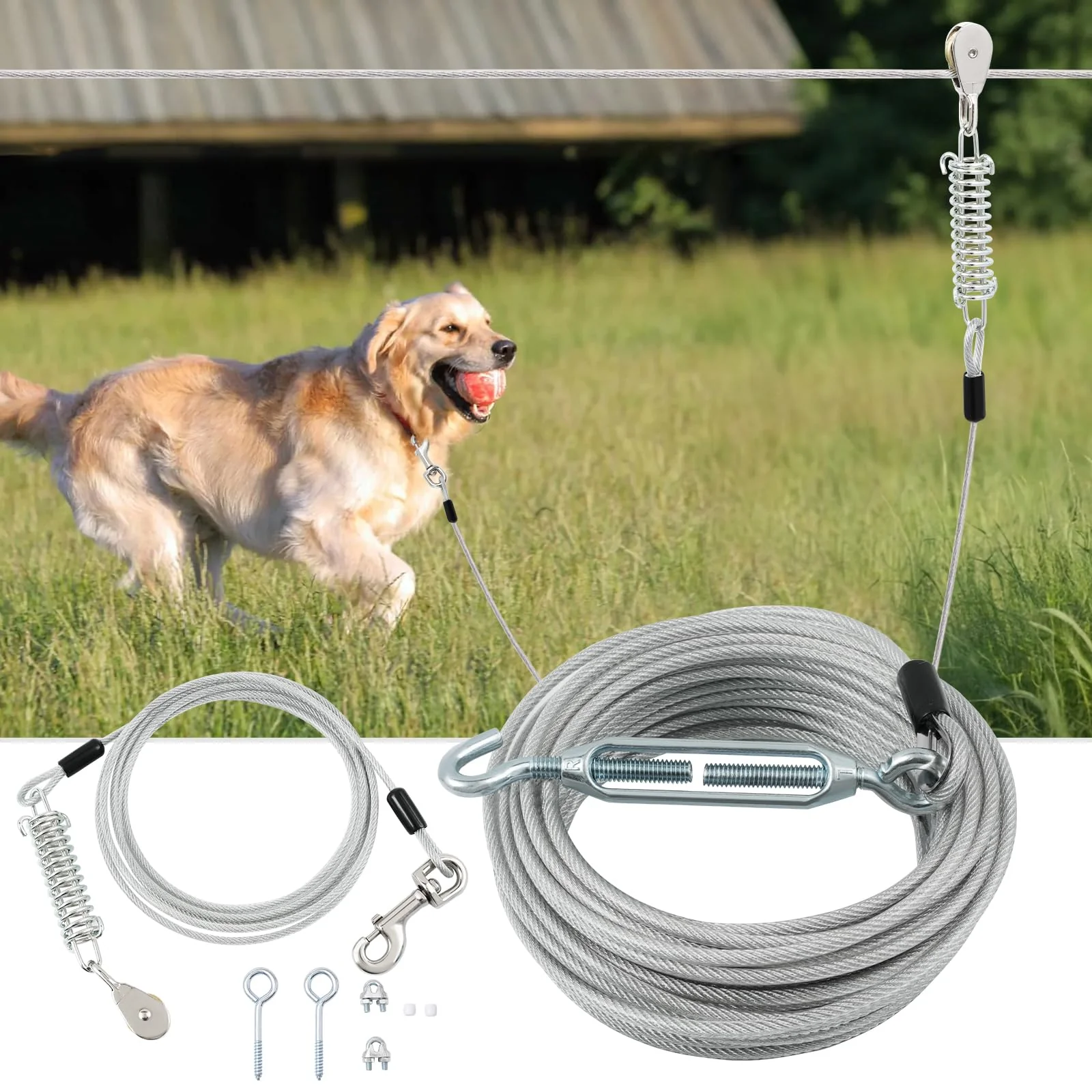 Crafted LUFFWELL 200FT Dog Runner with 10FT Tie Out – Heavy-Duty Trolley for Large Dogs Efficient