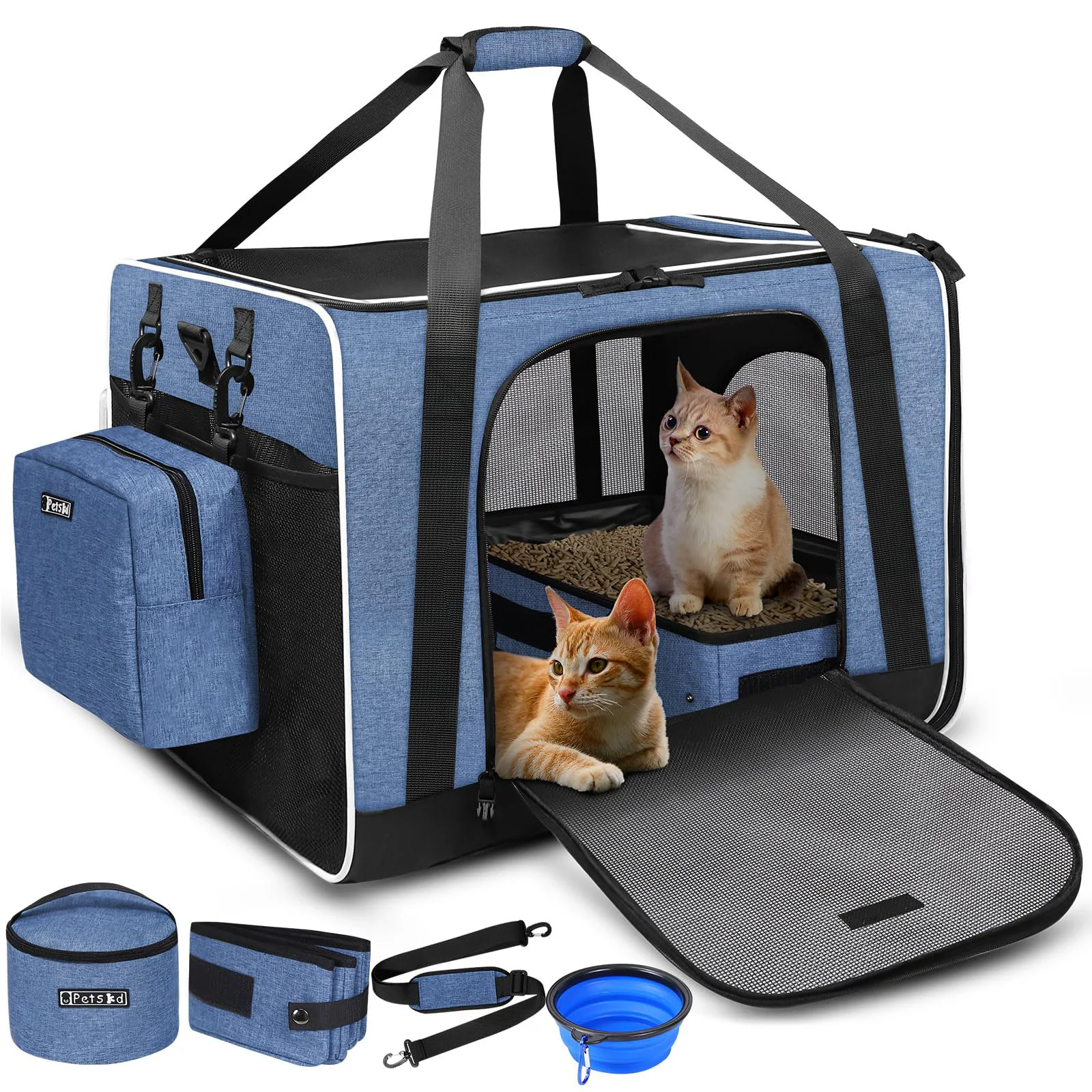 High-End Petskd Extra Large Cat Carrier with Litter Box — 24x17x17 Collapsible Travel Carrier Traditional