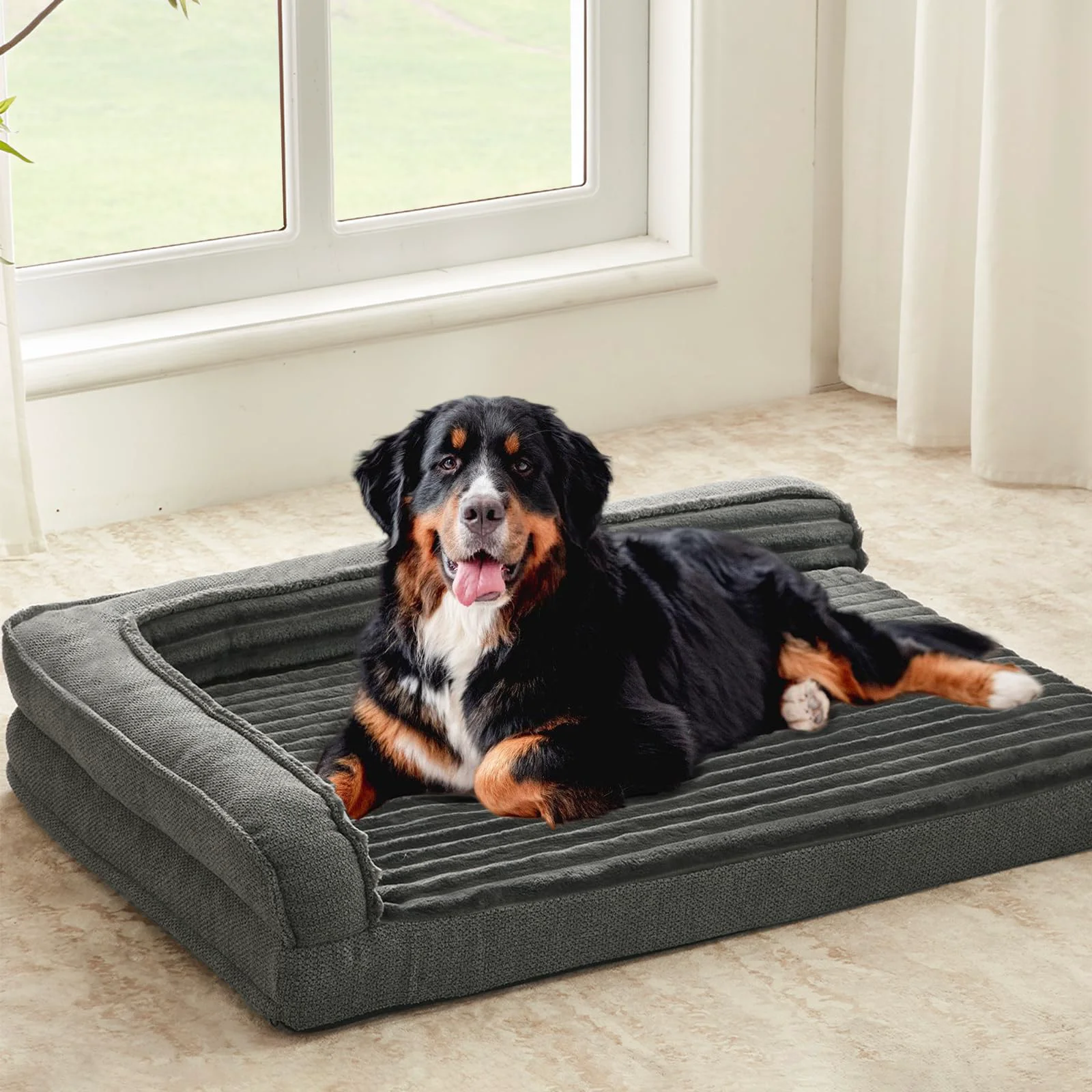 Top-Quality WindRacing Orthopedic Dog Bed XXLarge 46x30in Waterproof Egg Foam Sofa with L Bolster Gray Organic