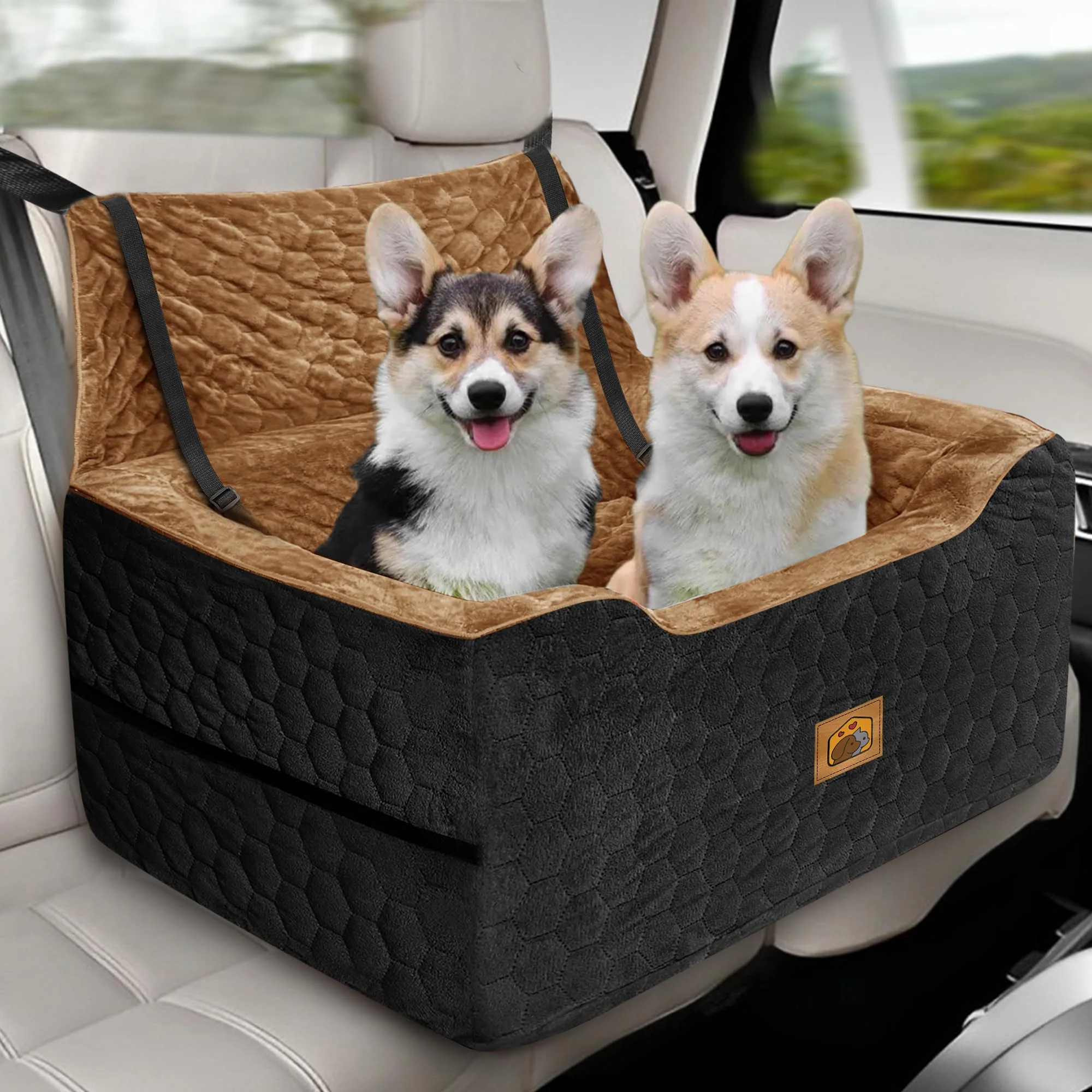 Carefully Designed Melafa365 Dog Car Seat for Medium Large Dogs – Plush Booster Seat with 2 Leashes Premium