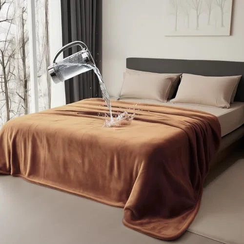 Healthy Bedding Aid Queen Size Waterproof Blanket – Spill-Proof Flannel Reversible Velvet Brown Twilight Blue 80x90 Selected