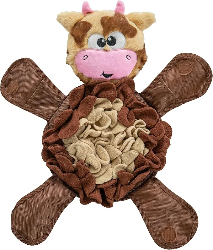 Stylish Outward Hound by Nina Ottosson Snuffle Palz Plush Snuffle Mat Dog Treat Puzzle Non-Slip Brown Cow LargeAbout This Premium