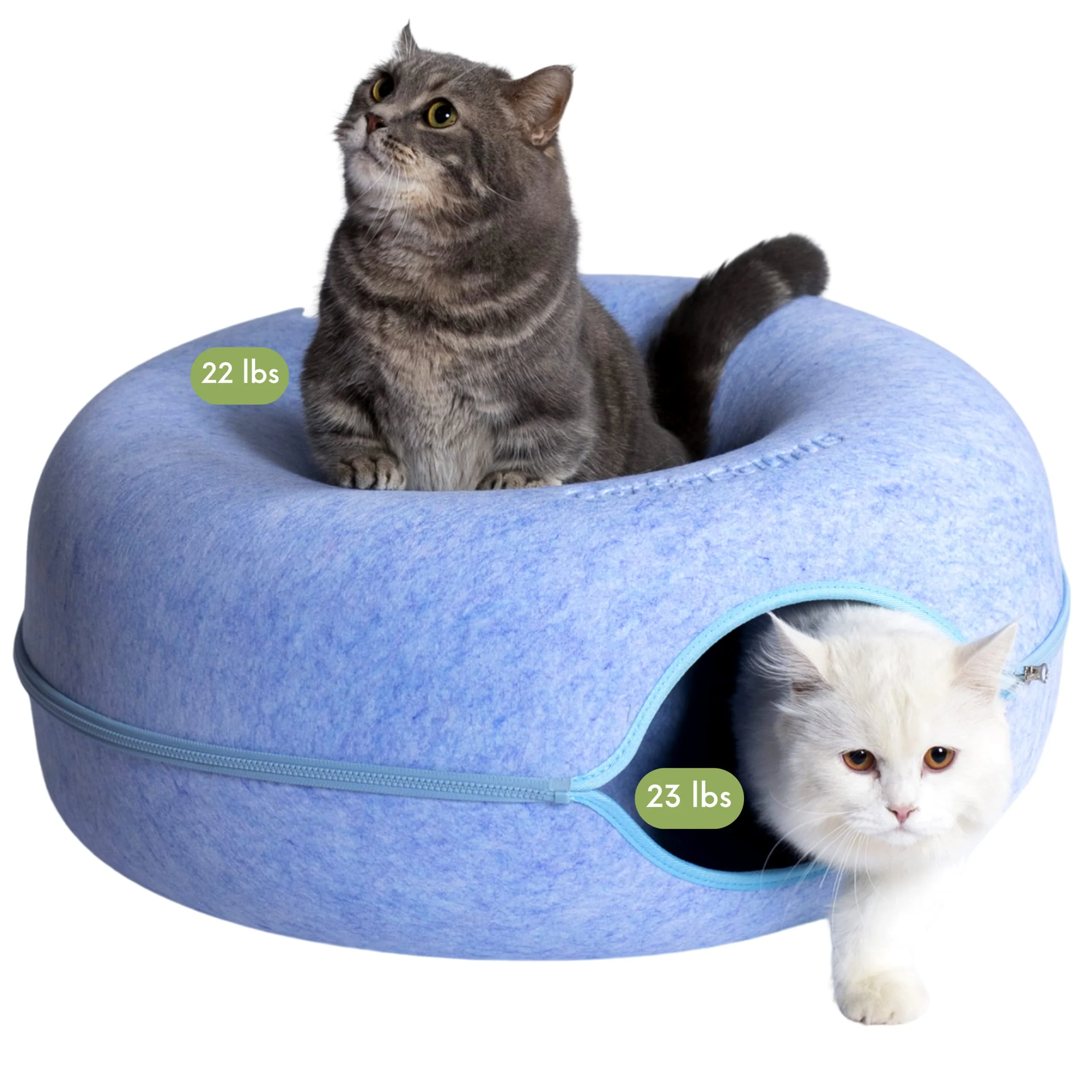 Elegant Cattasaurus Peekaboo Cat Cave Donut — 3-in-1 Self-Warming Bed Tunnel Scratcher for Large Cats Small Dogs Excellent
