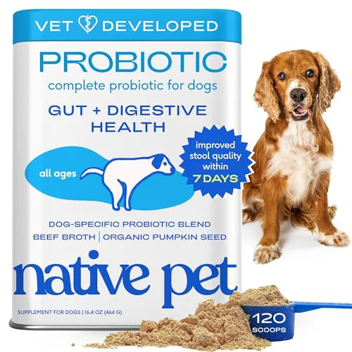 Breathable Native Pet Probiotics for Dogs - Vet-Formulated Powder for Digestive Health Immunity 120 Scoops Original