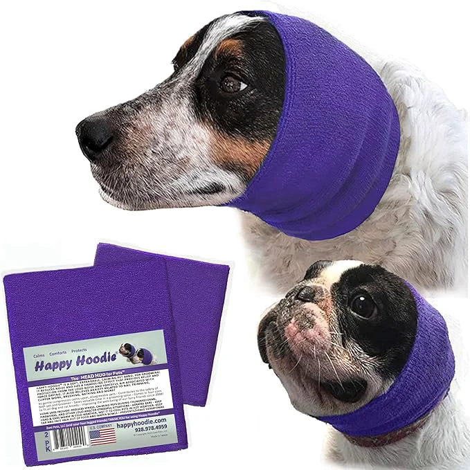 Excellent Happy Hoodie The Dog Cat Calming Band - American Brand - Anxiety Relief Noise Protection-Grooming-Thunder-Fireworks 2 Pack Purple 1 Small 1 Large - Since 2008About ThisOverview Efficient