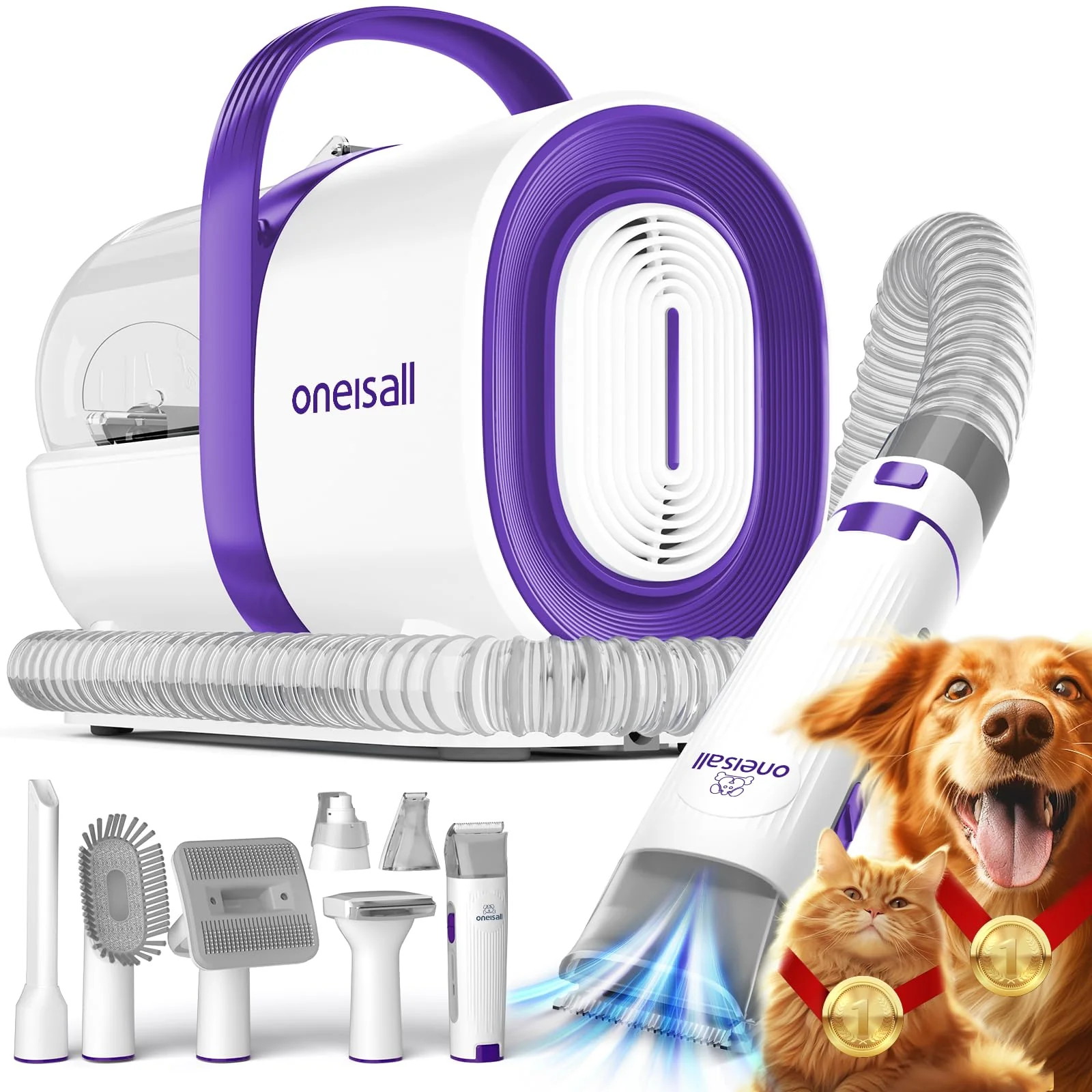 Relaxed oneisall Dog Grooming Vacuum Kit – 7 Tools 1.5L Dust Cup Quiet Purple Innovative