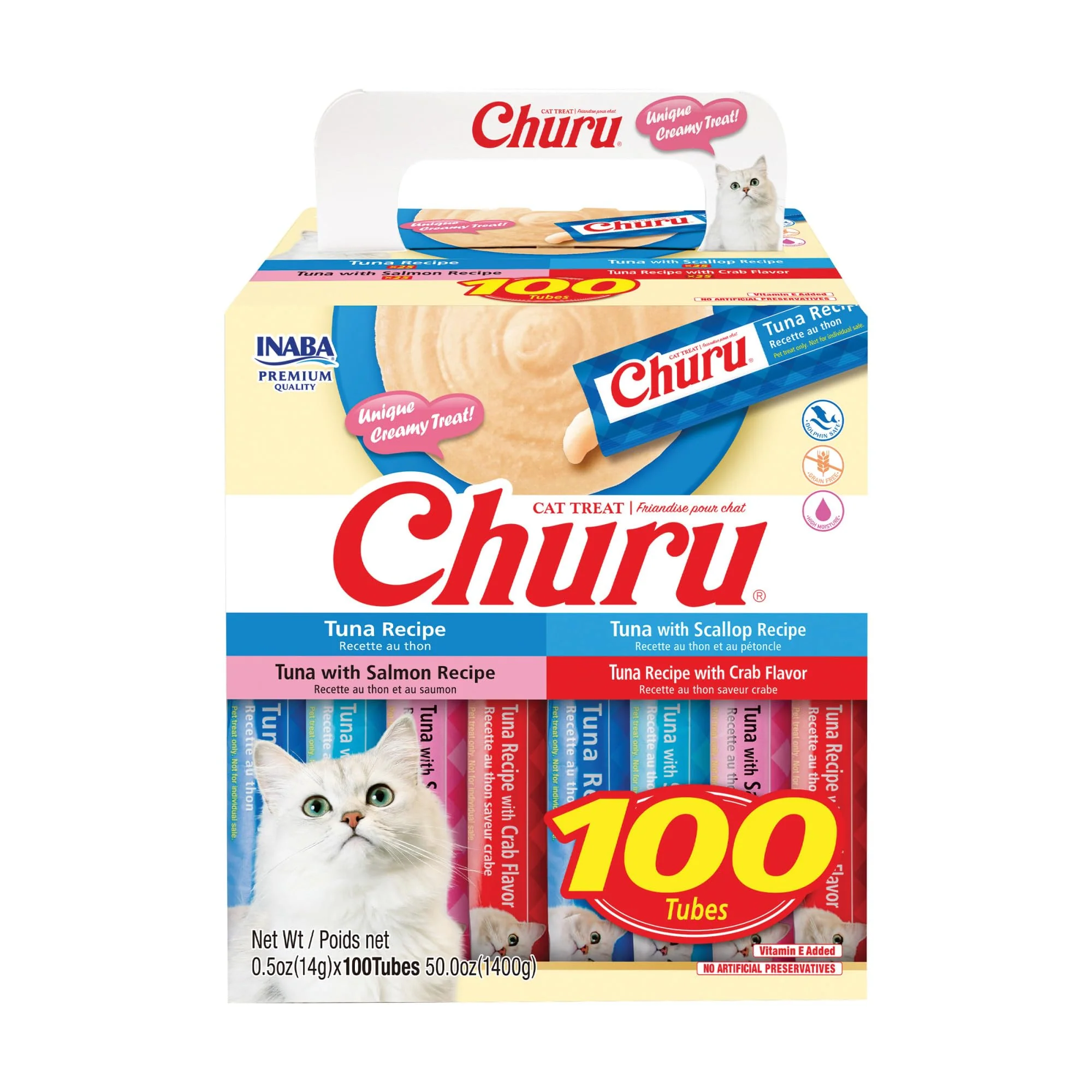 Professional INABA Churu Tuna Cat Treats – Lickable Creamy Puree with Vitamin E 0.5 oz Tubes 100 Tubes Tuna Variety Efficient