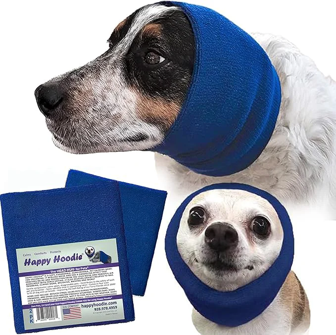 Innovative Happy Hoodie The Dog Cat Calming Band - American Brand - Anxiety Relief Noise Protection-Grooming-Thunder-Fireworks 2 Pack Blue 1 Small 1 Large - Since 2008About ThisOverview Specialty