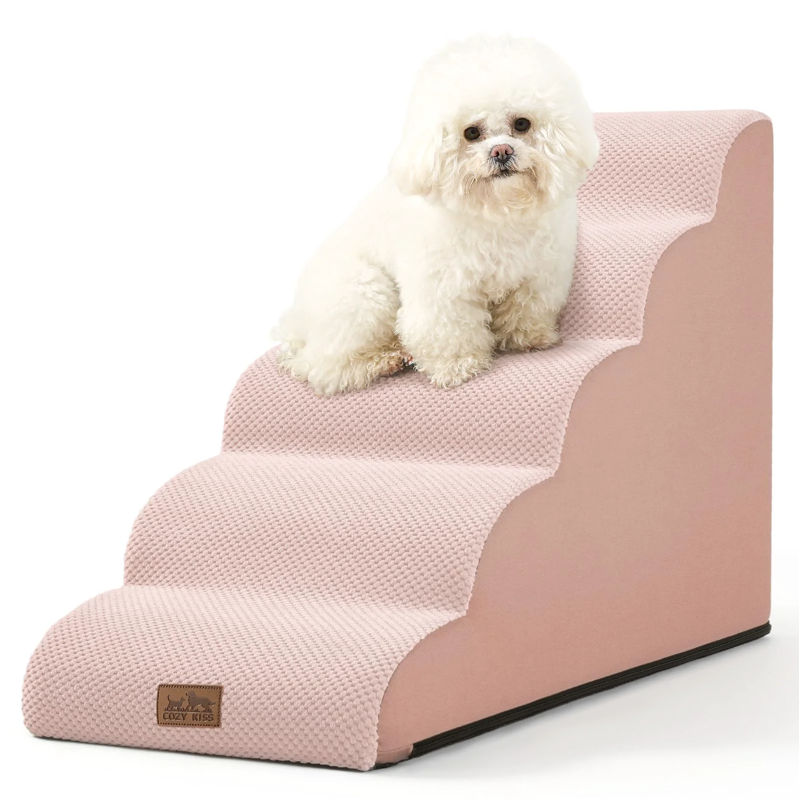World-Class COZY KISS Dog Stairs for High Bed 22.6 H 5-Step Pink Curved Ramp Green