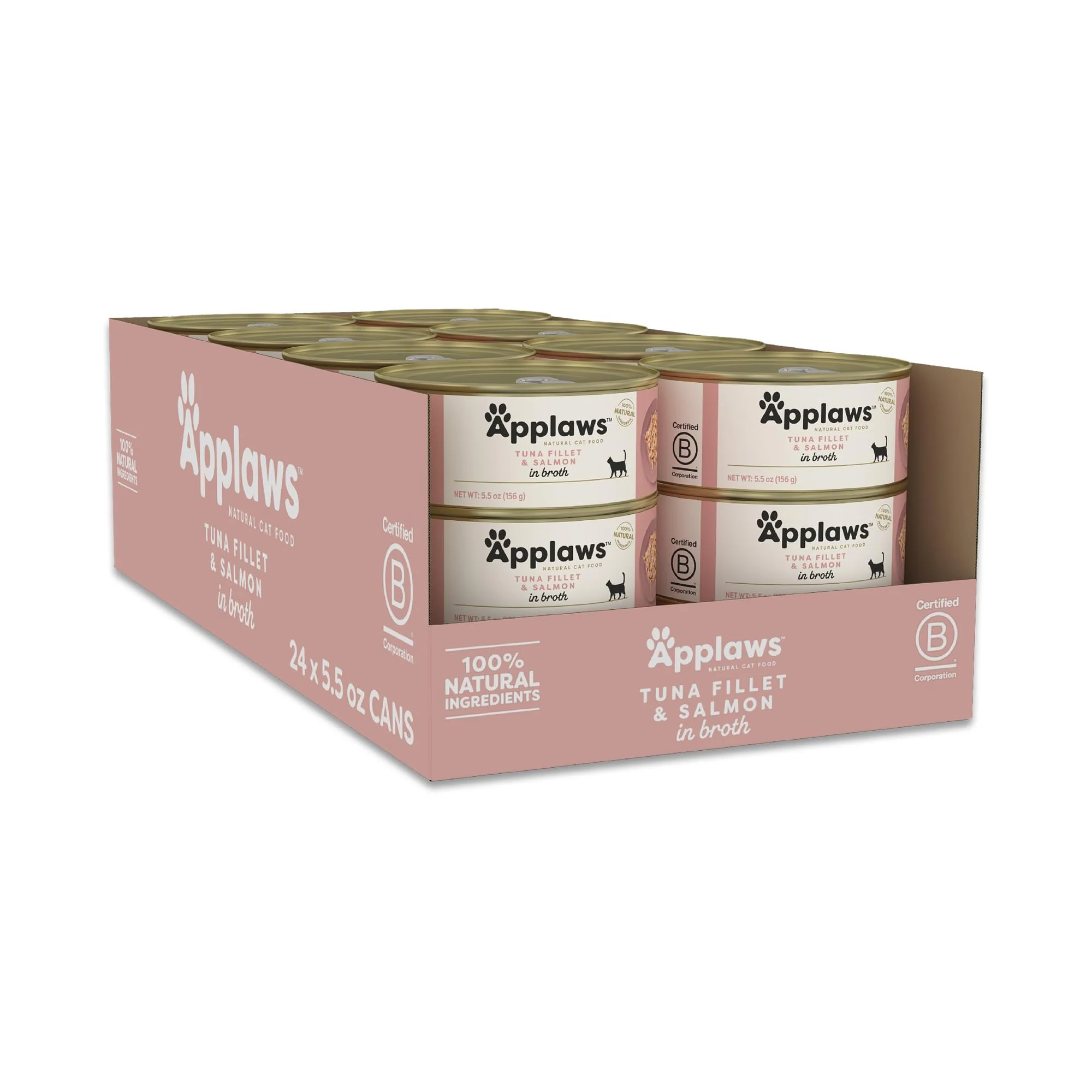 Comfortable Applaws Natural Wet Canned Cat Food - Tuna Fillet Salmon in Broth High Protein Limited Ingredients 24 x 5.5oz Cans Convenient