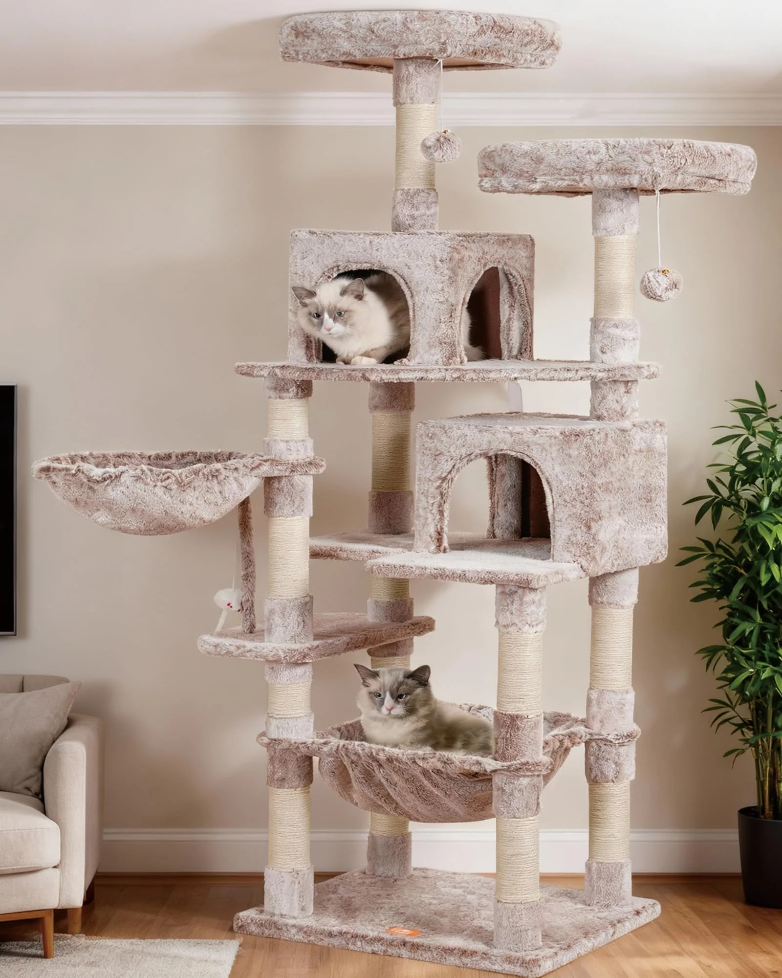 Modern Heybly Cat Tree 70-Inch Cat Tower Condo - Plush Perch Hammock Sisal Posts HCT032MU Advanced