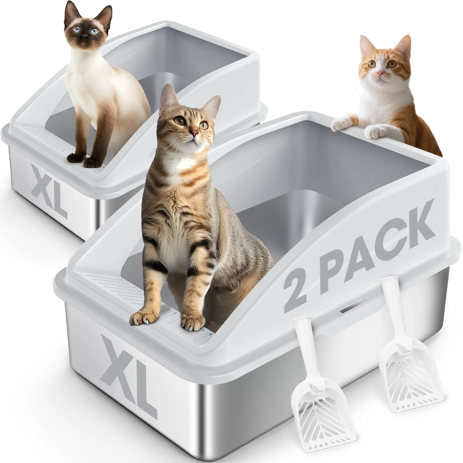 Dependable AIPERRO 2 Pack Stainless Steel Litter Box XL Enclosed for Big Cats Clean
