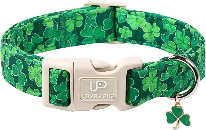 Sustainable St. Patrick's Day Dog Collar UP URARA PUP Shamrock Adjustable Pet Collar Long-Lasting