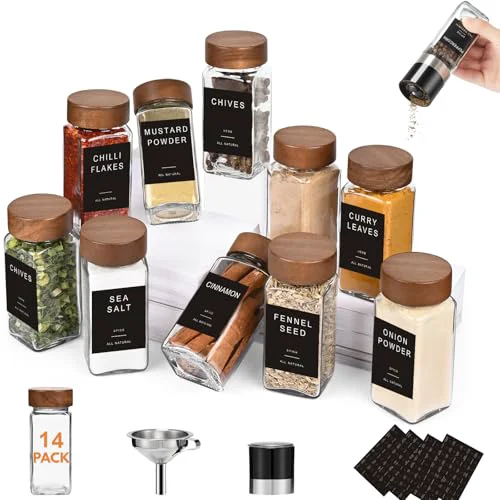 Artisan Glass Spice Jars with Labels 14 Count Environmentally Friendly