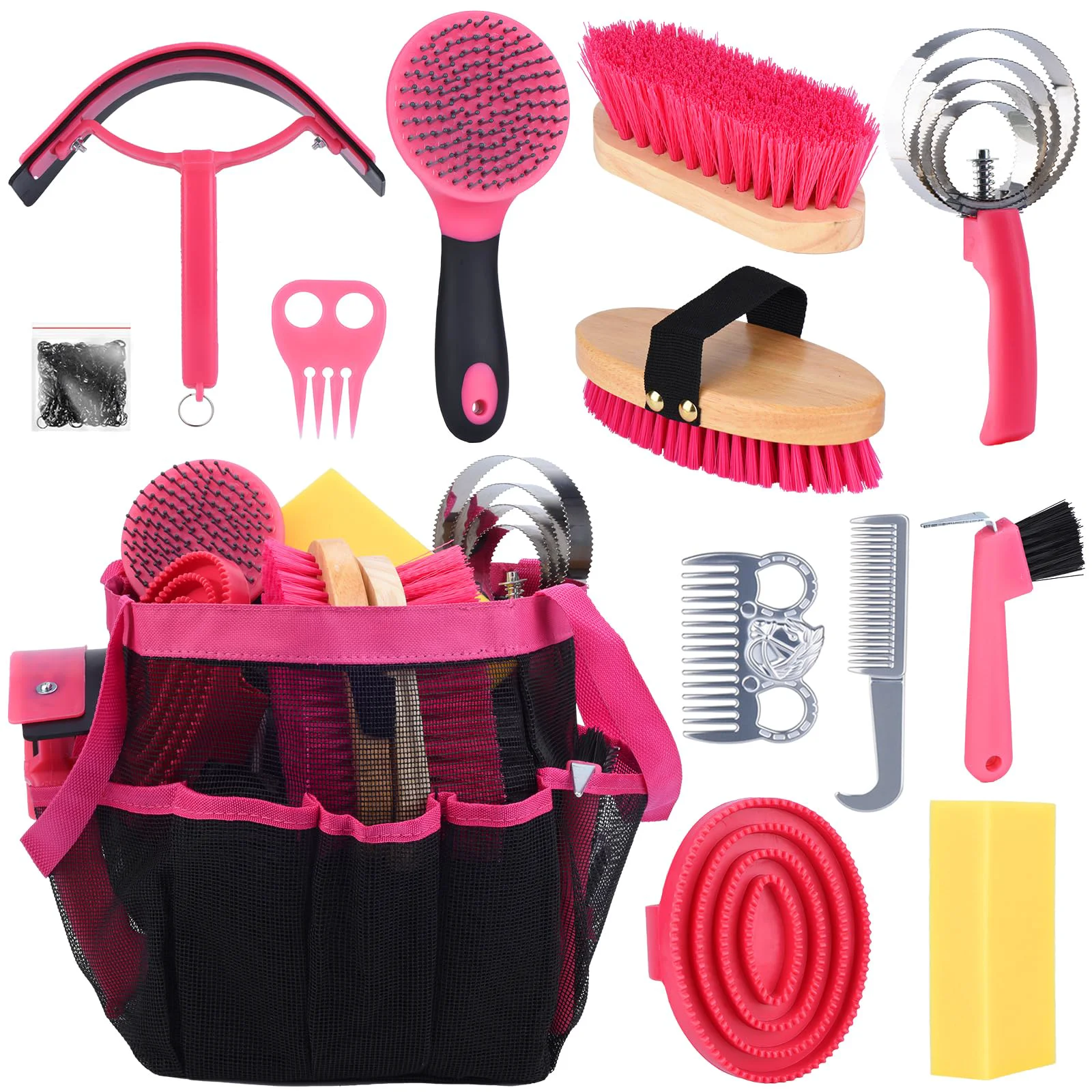 Sophisticated TERPUP 13-Piece Horse Grooming Kit Pink with Tote — All-in-One Grooming Tools for Horses High-End
