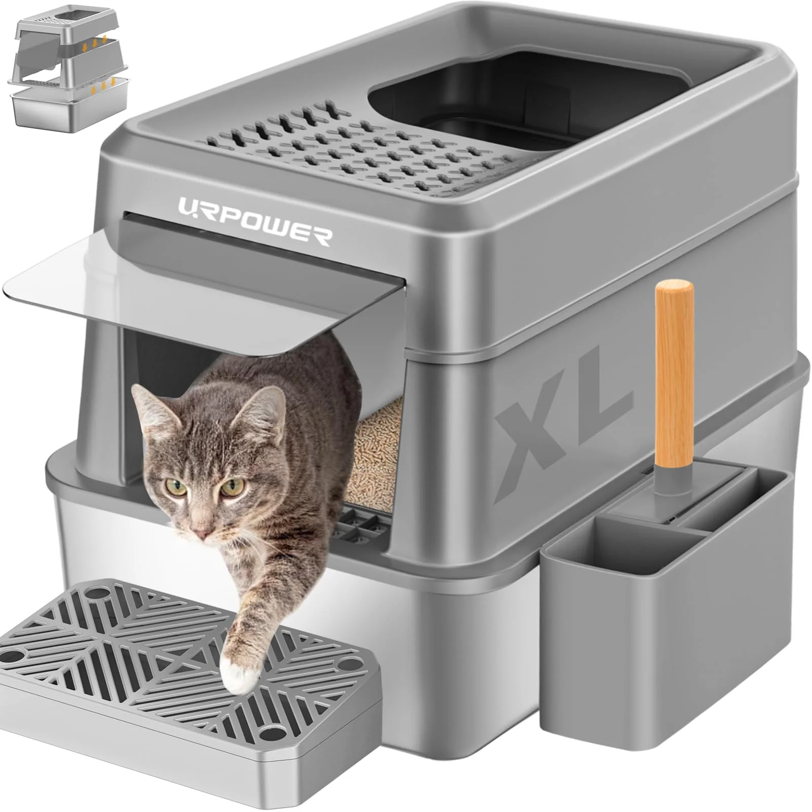Sustainable URPOWER Stainless Steel Cat Litter Box with Lid – Extra Large Enclosed Non-Stick Easy Cleaning High-Grade