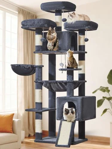 Enhanced Taoqimiao 76-Inch Cat Tree XXL for Large Cats Giant Tower with Scratching Board 7 Sisal Posts – Smoky Gray MS047G Fast