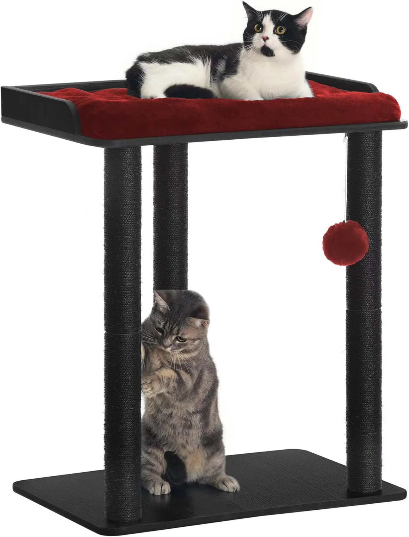 Superior FourFurPets 26.7in Large Cat Tree Tower Condo – Triple 23.6in Sisal Posts Black Red Elite