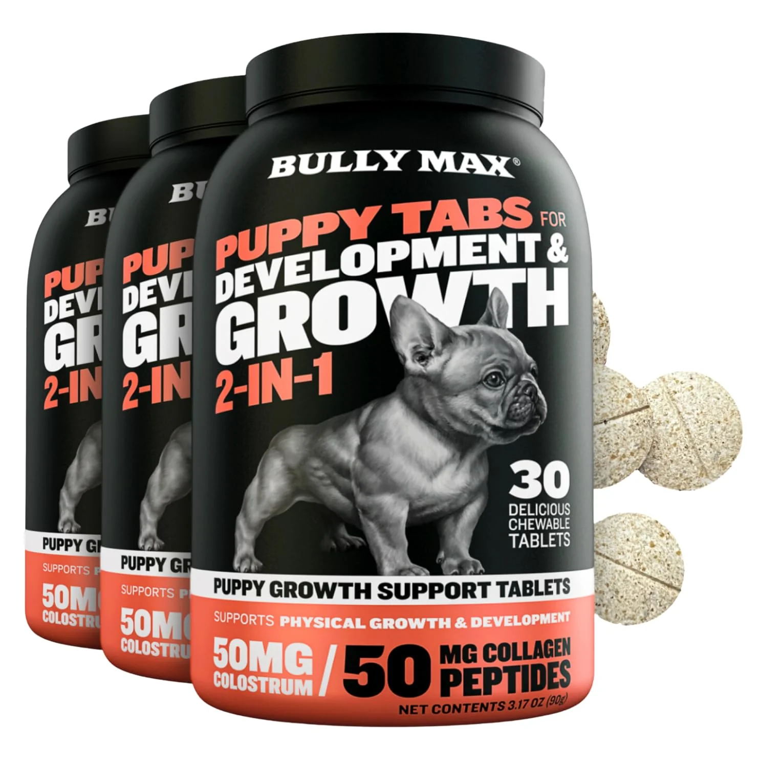 Fast Bully Max 2-in-1 Puppy Vitamins – 3 Bottles for Growth Development Expertly Made