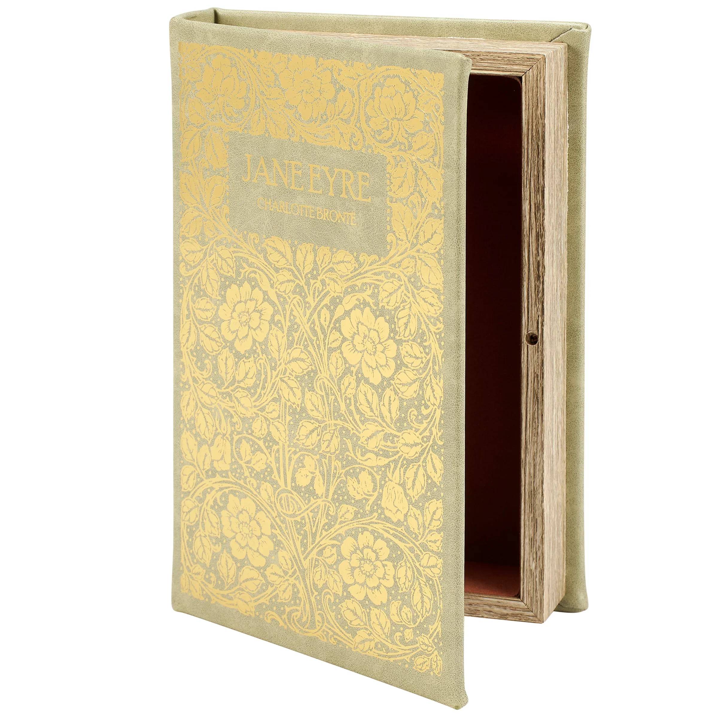 Easy-to-Use Jane Eyre Gold Floral Book Box Faux Leather Wrap Book Shaped Storage Stash Trinket Box Expertly Made