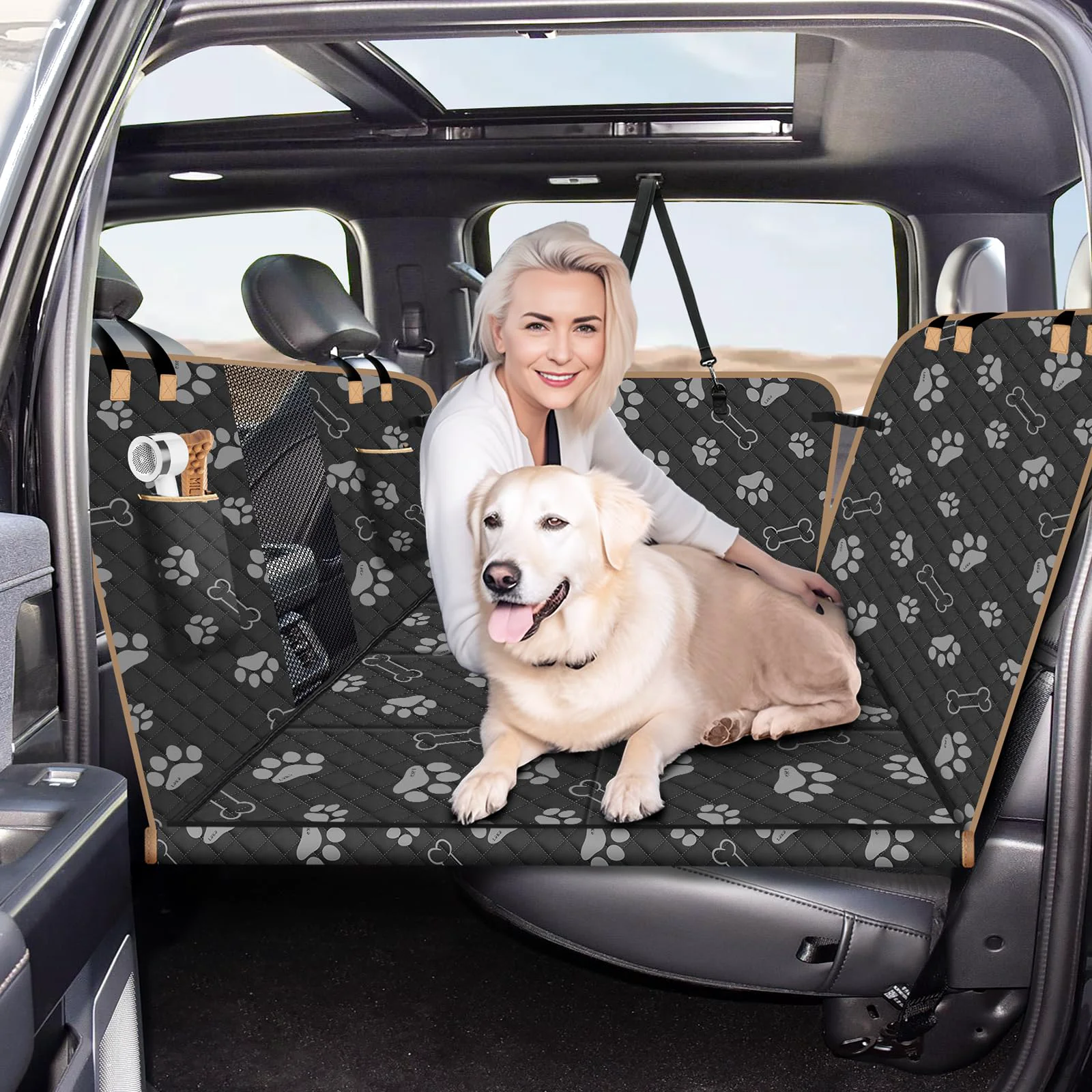 Exclusive Lekespring Dog Car Seat Cover for Back Seat – Large Bed Extender for Trucks SU Green