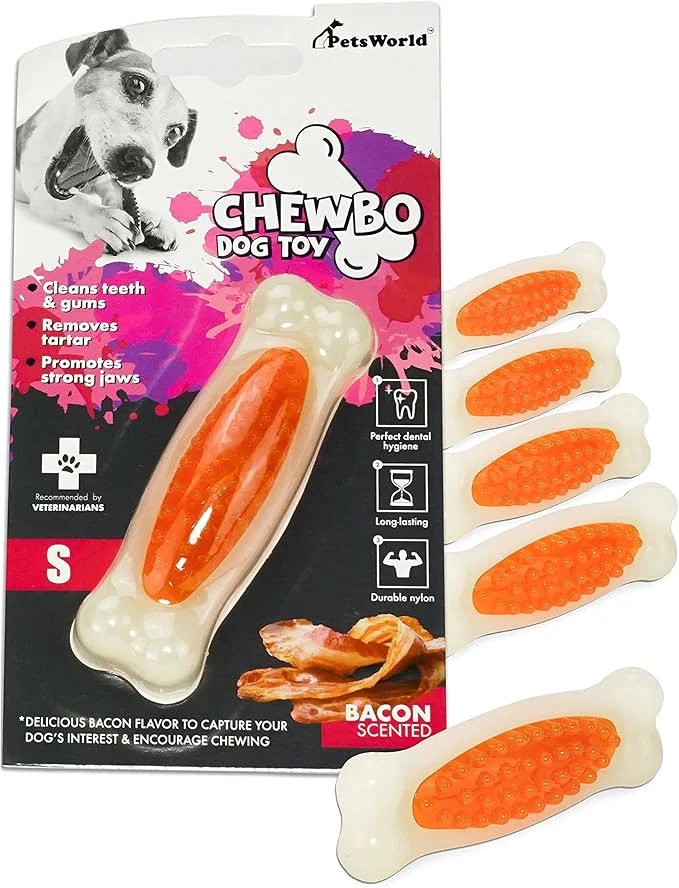 Traditional PETSWORLD Bacon Scented Dog Chew Toy for Tough Chewers. Cleans Teeth and Provides General Oral Health Non-Toxic Tough Durable. for Small Medium Dogs- 6 CtAbout This Excellent