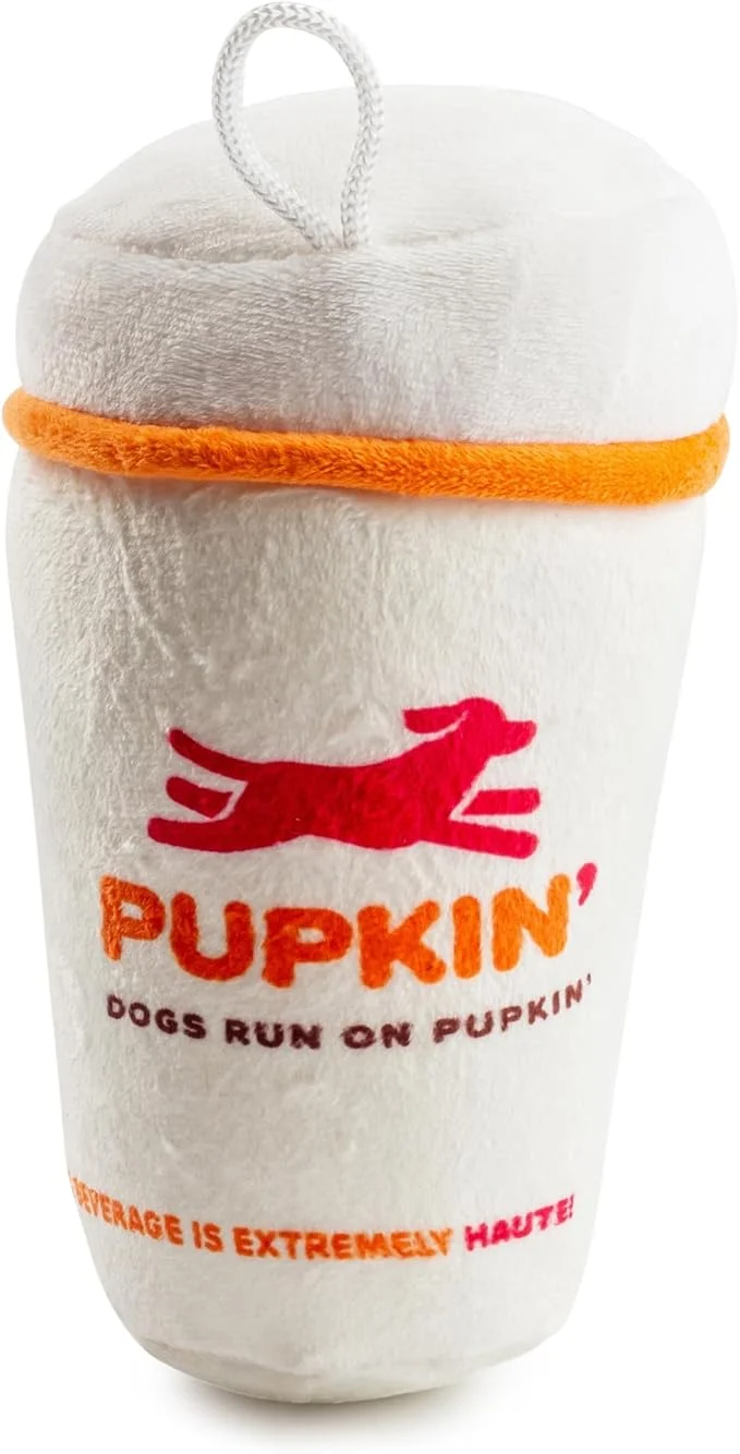 Detailed Haute Diggity Dog Pupkin' Donuts Hot Coffee Cup Plush Dog Toy for Small Medium Large Dogs Interactive Funny Parody Squeaky Toys Soft Durable Machine-Washable Safe Cute Birthday Gift for DogsAbout This Environmentally Friendly
