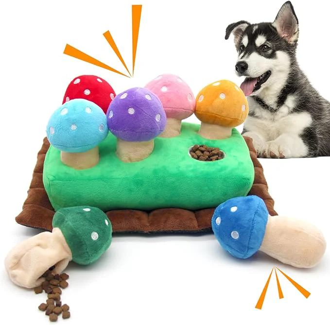 Secure Hide and Seek Dog Toys Squeaky Interactive Puzzle Dog Toys for Boredom and Stimulation Dog Enrichment Toys for Small and Medium Dogs Mushrooms Pack of 7 About This Easy-to-Use