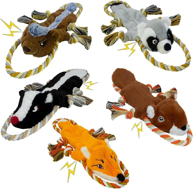 Consistent Dog Squeaky Toys No Stuffing 5-Pack Dog Toys Crinkle Plush Dog Toys to Keep Them Busy Rope Dog Toys for Tug of War Animal Shapes Dog Toys Bundle for Large Medium and Small DogsAbout This Safe