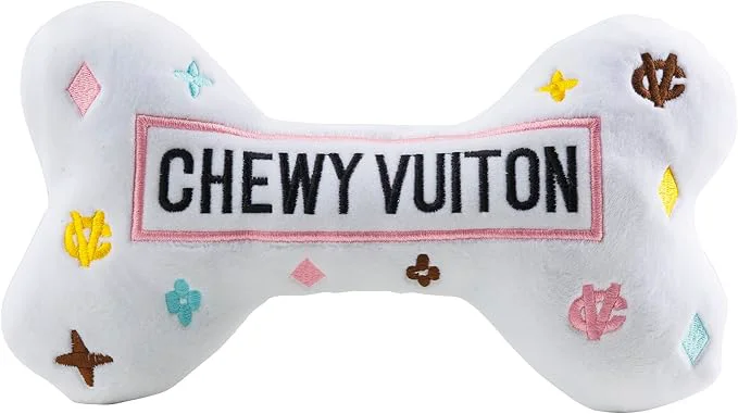 Selected Haute Diggity Dog White Chewy Vuiton Bone Plush Designer Dog Toys with Interactive Squeaker Stimulating Pet Enrichment Machine-Washable Safe Materials for All Breeds Size XLAbout This Refined