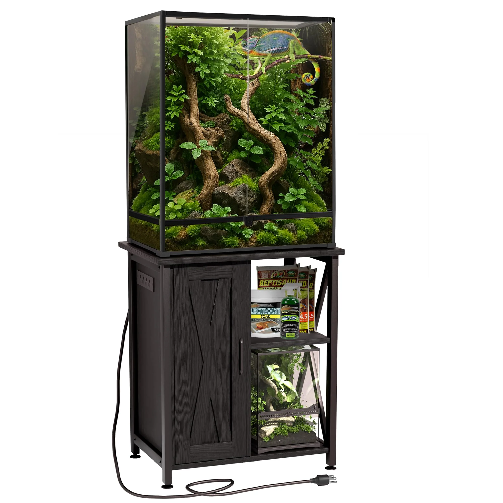 Solid Herture 45-67 Gallon Reptile Tank Stand with Power Outlet 24x18 Tabletop Black Original Design