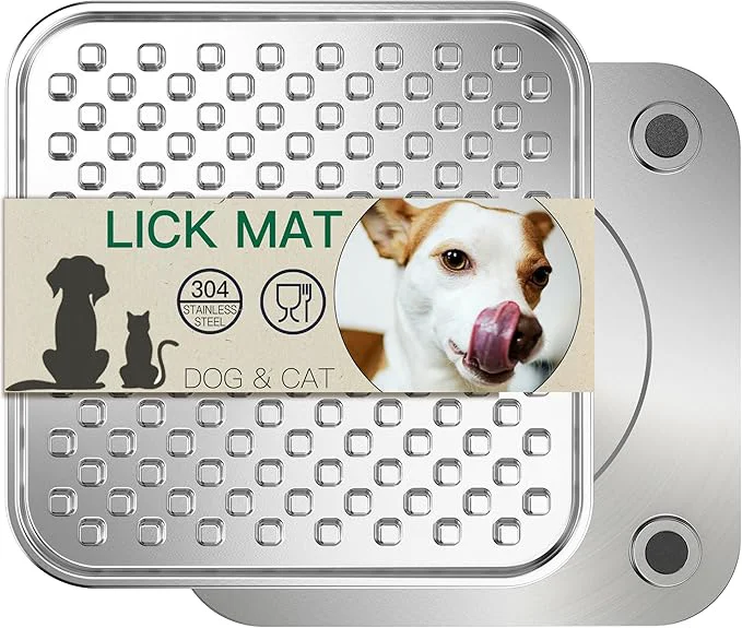 Classic Stainless Steel Large Lick Mat for Dogs Cats Chew-Proof Slow Feeder Anxiety Reducer Whisker-Friendly for Cats Non-Slip Heavy Duty Base Raw Feeding Pad Dishwasher SafeAbout ThisOverview Refined