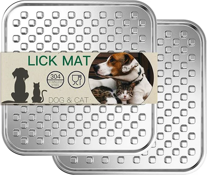 Crafted Dual Wall Stainless Steel Large Lick Mat for Dogs Cats Chew-Proof Slow Feeder Anxiety Reducer Whisker-Friendly for Cats Non-Slip Heavy Duty Base Raw Feeding Pad Dishwasher SafeAbout ThisOverview User-Friendly